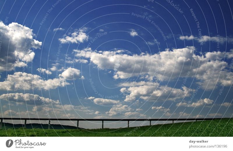 The eternal grave ...! Manmade structures Overland route Traffic infrastructure Highway Concrete Steel Column Clouds Field Meadow Sea route Hill Bridge Sky