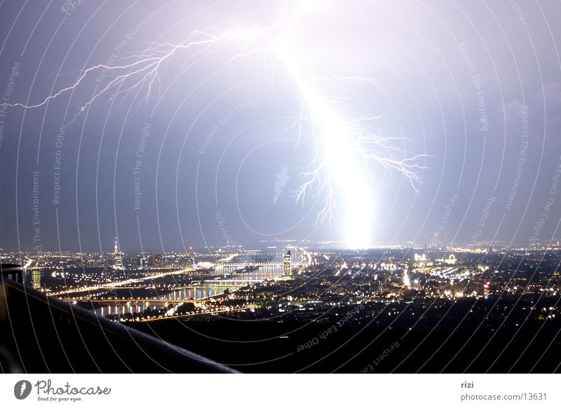 Lightning over Vienna Night Panorama (View) Town Long exposure Large