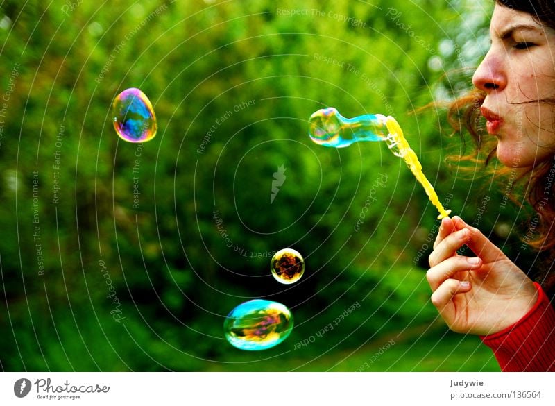 Soap bubbles! Colour photo Multicoloured Joy Mirror Graffiti Bright Round Effort Blow Childish Reflection