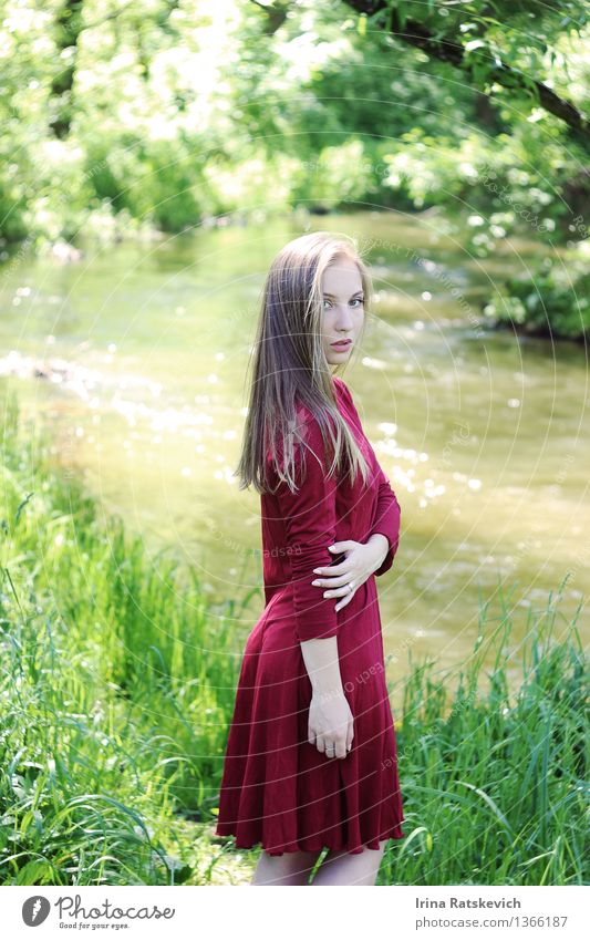 portrait of a beautiful girl in red dress Young woman Youth (Young adults) Body Skin Head Hair and hairstyles 1 Human being 18 - 30 years Adults Nature