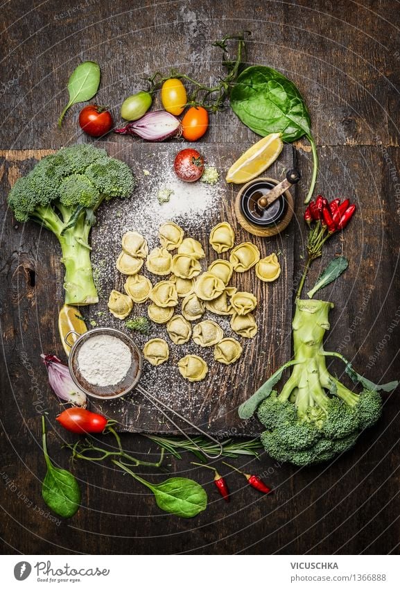 Tortellini with fresh vegetables Food Vegetable Herbs and spices Nutrition Organic produce Vegetarian diet Diet Italian Food Style Design Healthy Eating Life