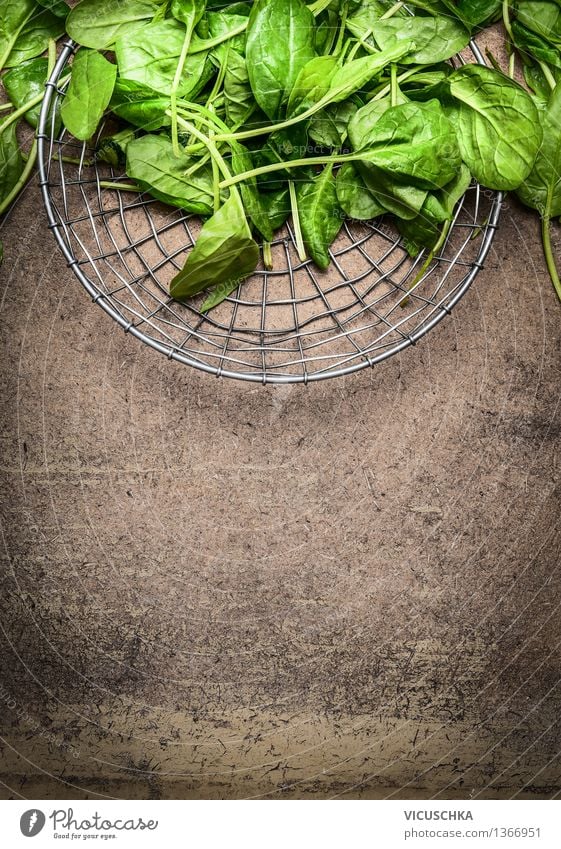 Fresh spinach leaves in a metal basket Food Vegetable Lettuce Salad Nutrition Lunch Banquet Organic produce Vegetarian diet Diet Bowl Lifestyle Style Design