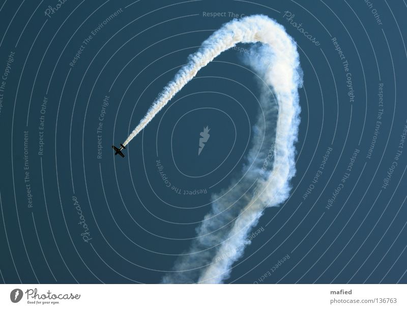 Restricted airspace Airplane Vapor trail Aerobatics Air show Aerial maneuver Speed Acrobatics Engines Wing White Kick Titillation Sky Flying Blue Freedom Thrill