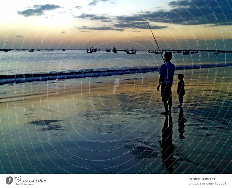 fishing Bali Sunset Leisure and hobbies siluet indonesia Jimbaran bay father son clouds dawn
