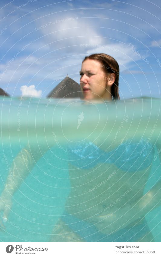 TRANSFORMER Split Refraction Woman Maldives Vacation & Travel Summer Dive Snorkeling Bikini Under Beach India Ocean Surface of water Asia size matters