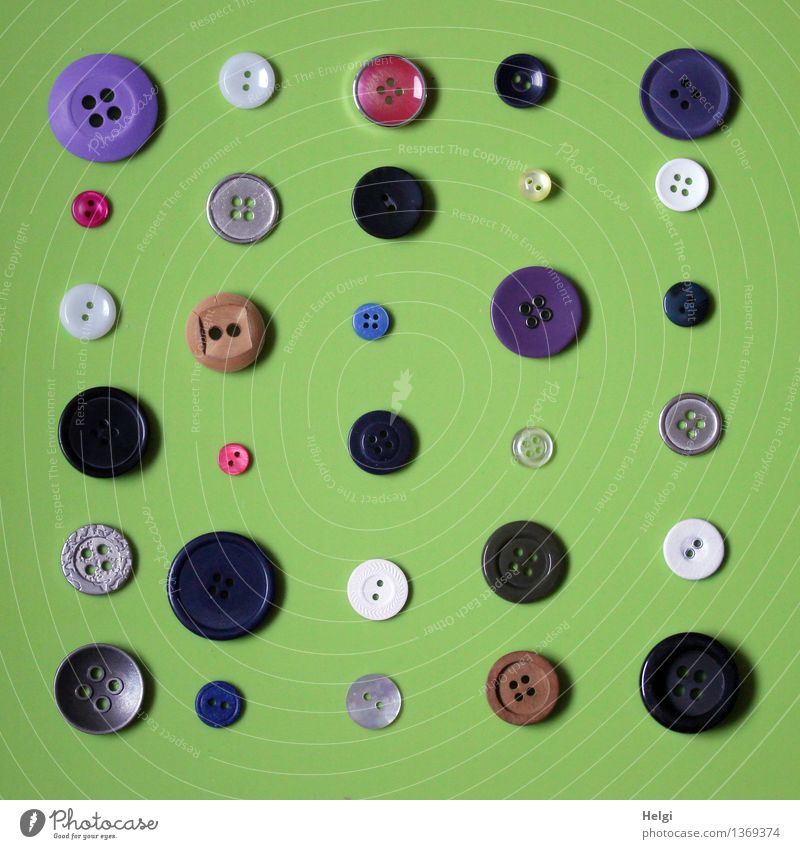 Super Still Life Knobs Collection Buttons Lie Exceptional Uniqueness Small Round Brown Gray Green Violet Red Black White Orderliness Arrangement Colour photo