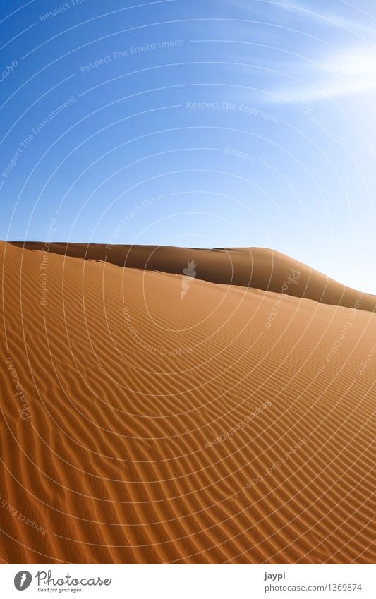 swell Environment Nature Landscape Sand Sky Cloudless sky Sunlight Drought Desert Namib desert Dune Simple Gigantic Large Infinity Dry Blue Orange Moody
