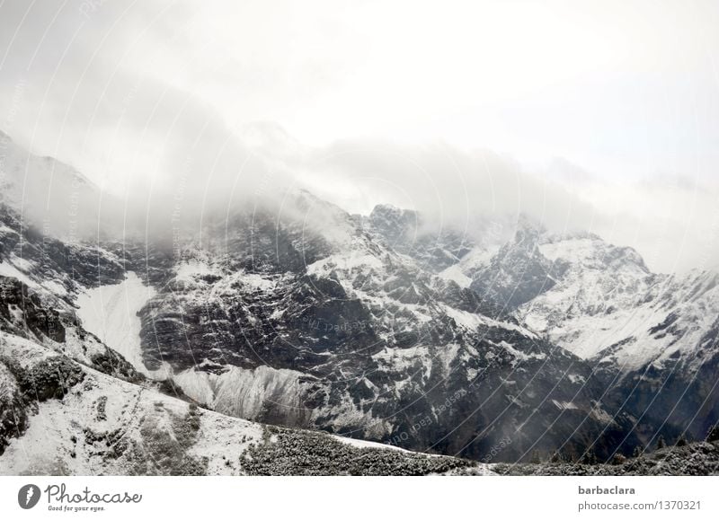 Cold on the pulpit wall. Nature Landscape Elements Earth Air Sky Clouds Fog Snow Rock Alps Mountain Allgäu Alps Snowcapped peak Bright Tall Energy Freedom