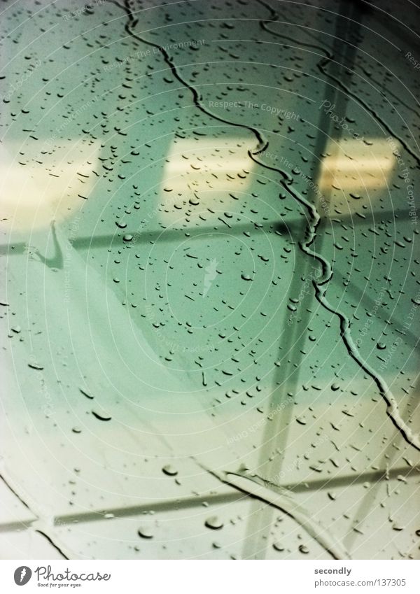 rain on the train Rain Transmission lines Railroad Train compartment Window Green Wet Water Train station Drops of water Light Reflection Safety