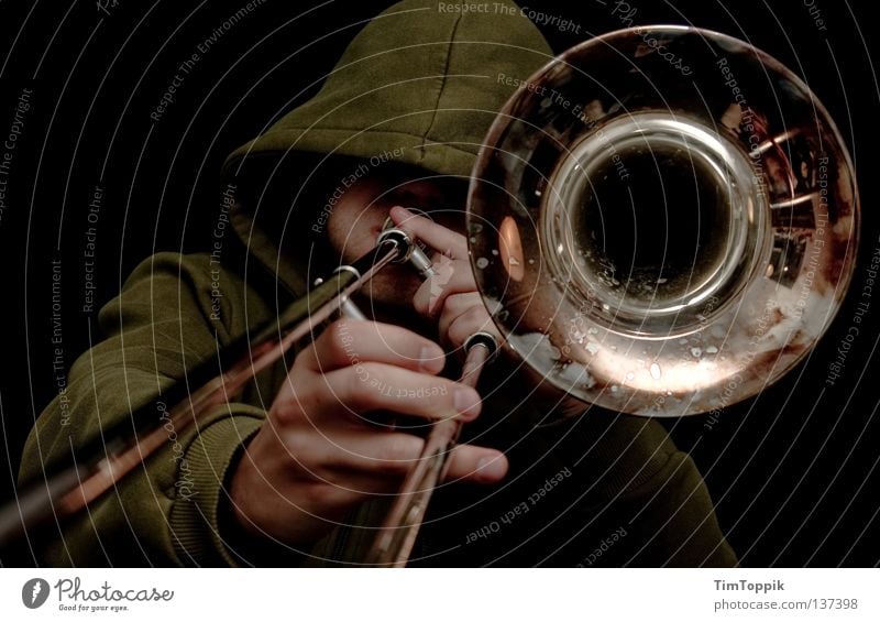 MC Radetzky Trombone Trombonist Funnel Blow Tin Brass instrument Trumpet Tuba Cor anglais Hooded (clothing) Hooded sweater Railroad Loud Ghetto Disc jockey