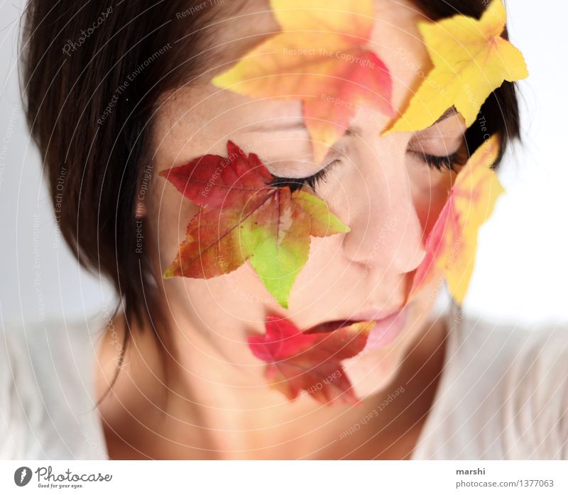 Autumn Love Human being Feminine Young woman Youth (Young adults) Woman Adults Head 1 30 - 45 years Nature Plant Leaf Emotions Moody Autumnal Autumn leaves