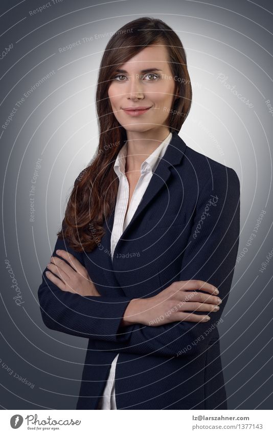Stylish young businesswoman with a friendly expression Style Face Success Work and employment Business Human being Woman Adults Shirt Jacket Brunette Think