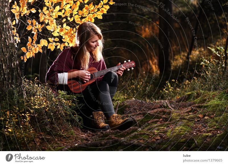 Kylee with ukulele Harmonious Well-being Contentment Relaxation Calm Meditation Young woman Youth (Young adults) 18 - 30 years Adults Art Music Listen to music