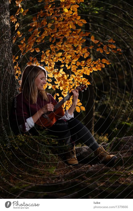 Kylee with Ukulele II Harmonious Well-being Contentment Relaxation Calm Young woman Youth (Young adults) Art Artist Music Listen to music Singer Guitar Autumn