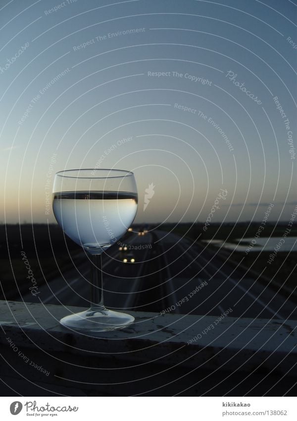 Weinweg.far away. Wine growing Highway White wine Wine glass Speed Sunrise Sunset Far-off places Sky blue Reflection To enjoy Nutrition Cold Search Life