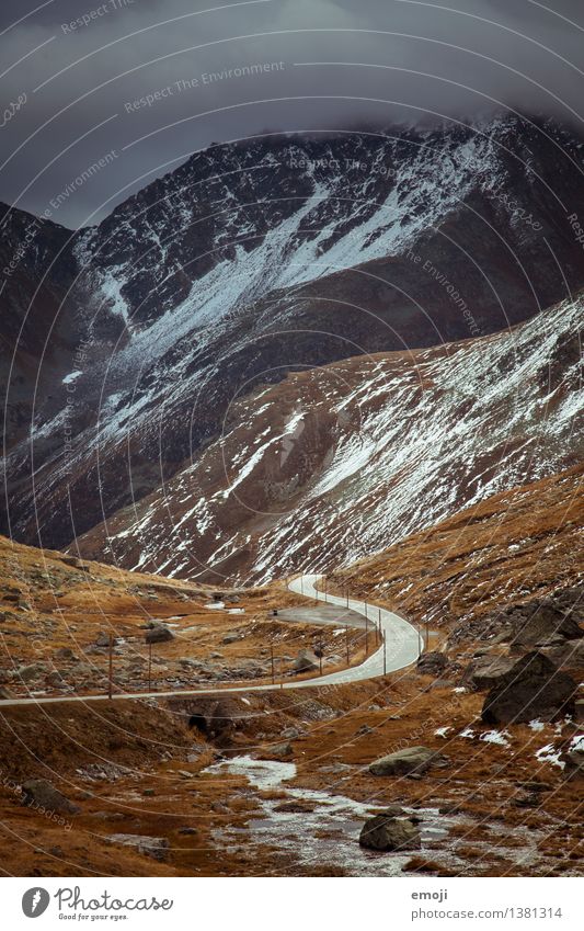 road Environment Nature Landscape Autumn Climate Weather Bad weather Storm Alps Mountain Peak Snowcapped peak Exceptional Threat Street Pass Switzerland