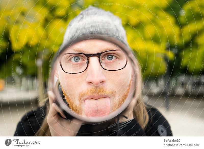 mirror image Human being Masculine Face Tongue 2 18 - 30 years Youth (Young adults) Adults Eyeglasses Cap Joy Facial hair Mirror Mirror image Forest Park Tree
