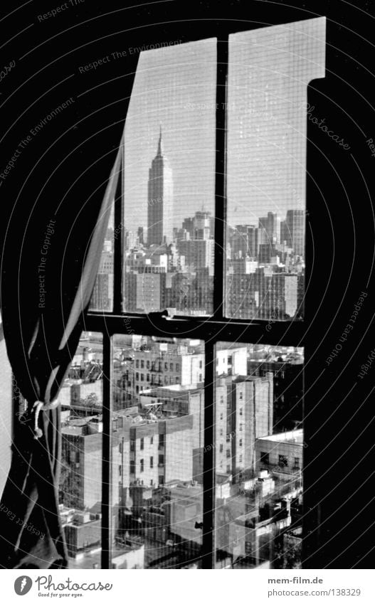 panoramic view through a public window... New York City Manhattan Empire State building Bird's-eye view Summer House (Residential Structure) High-rise Town