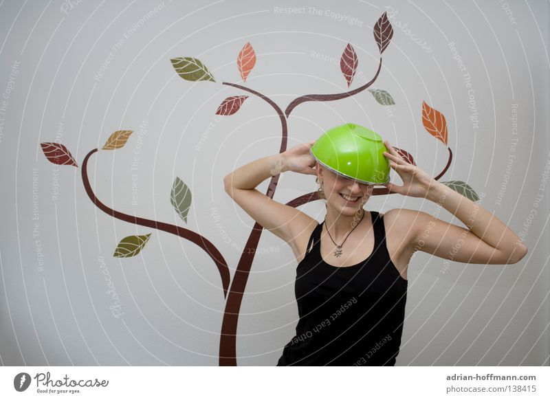 greenies Woman Humor Cap Helmet Green White Tree Wall (building) Summer Fresh Kitchen Joy Funny Laughter Hat Bowl