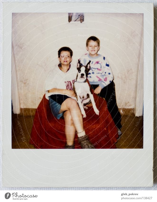 Polaroid part III Portrait photograph Human being Retro Joy Woman dog home boy dreams russia full lengh 6x6 Wall (barrier)