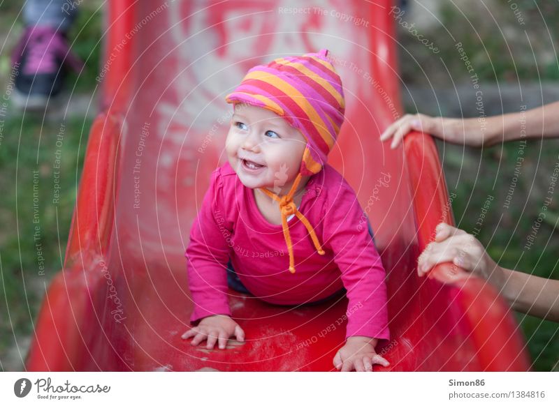 Red slide Human being Feminine Child Toddler Girl Infancy Life 1 0 - 12 months Baby Aggression Happiness Positive Emotions Moody Joy Happy Contentment