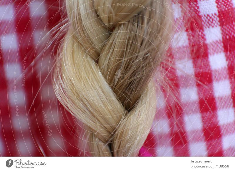 Flow it, show it, long as God can grow it Braids Hair and hairstyles Hairdresser Checkered Blouse Red White Blonde Plaited Integration Strand of hair