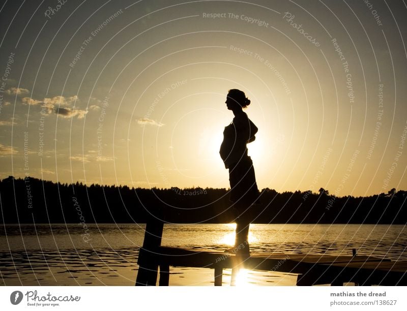 EXPECTATION HORIZON Pregnant Fat Birth Baby Offspring Mother Generator Maturing time Growth Sunset Back-light Footbridge Lake Body of water Forest Horizon Dress