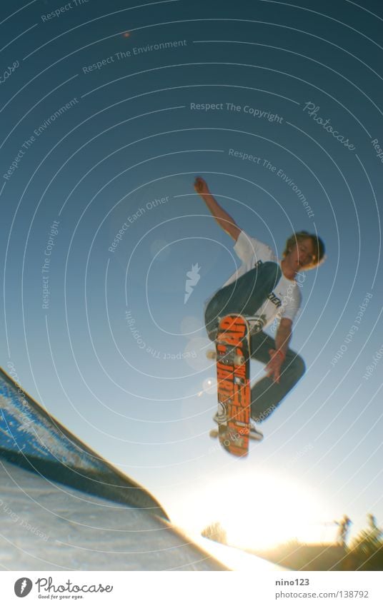 grave Trick Style Sports Playing Funsport Summer Leonidas Sun Blue Sky Skateboarding Orange Cool (slang)