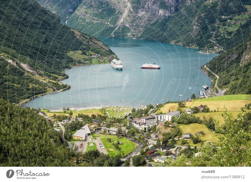 Cruise ships in the Geirangerfjord Relaxation Vacation & Travel Mountain Nature Landscape Water Fjord Transport Navigation Passenger ship Cruise liner