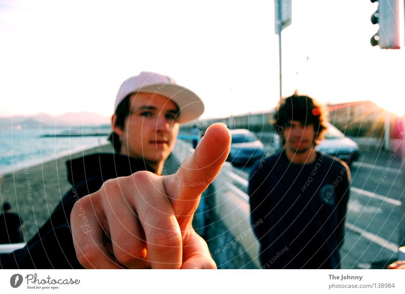 fingertip Fingers Foreground Beach Ocean Cote d'Azur Southern France Cannes Evening Twilight Traffic light Testing & Control Watchfulness Youth (Young adults)