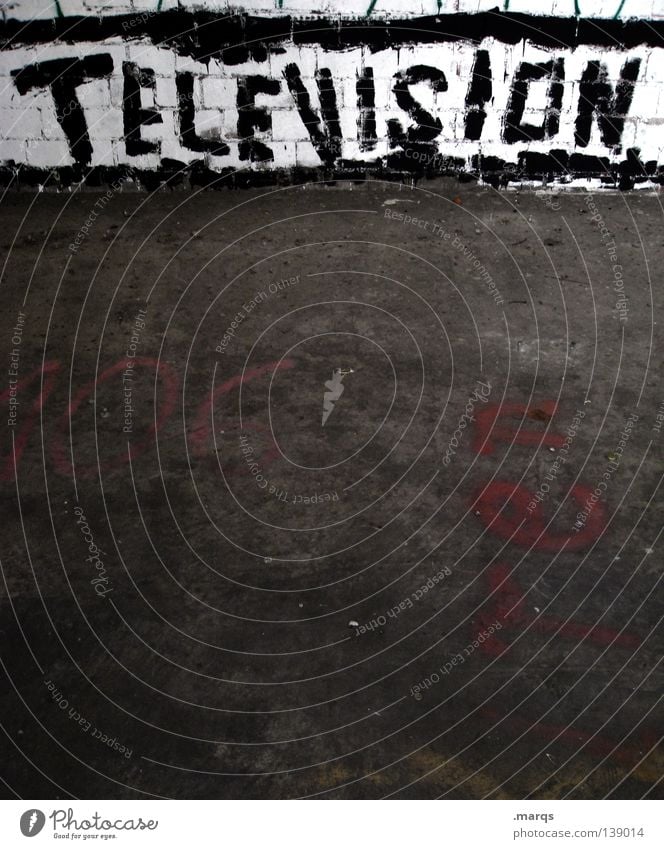 Television Rules the Nation Spray Sprayed Smeared Painted Typography Window Roller shutter Letters (alphabet) Word Wall (building) Street art Characters