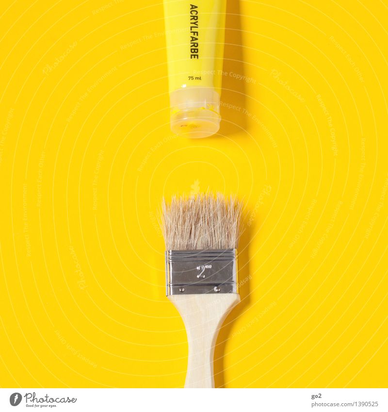 lemon yellow Leisure and hobbies Redecorate Work and employment Painter Art Artist Tube Dye Paintbrush Brush handle Acrylic paint Painting (action, work)