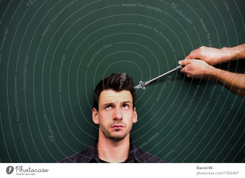 Man's got a screw loose Screw slack screwdriver Screwdriver Face Head drawing Help Psychology