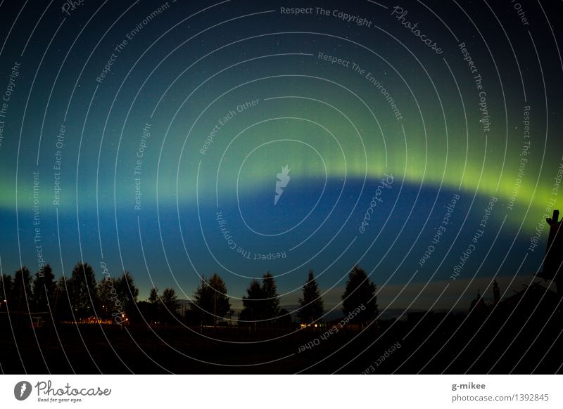 northern lights Environment Nature Sky Horizon Blue Green Silhouette Village Aurora Borealis Sweden Long exposure Dark Enchanting Exceptional Uniqueness