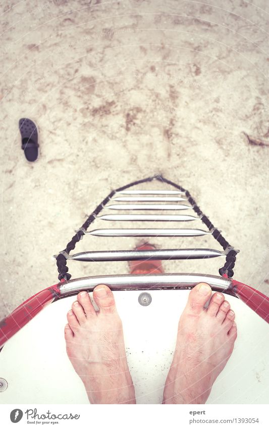 dry diving Freedom Beach Sports High diving Feet Rope ladder Stand Tall Above Crazy Experience Perspective Edge Colour photo Exterior shot Bird's-eye view