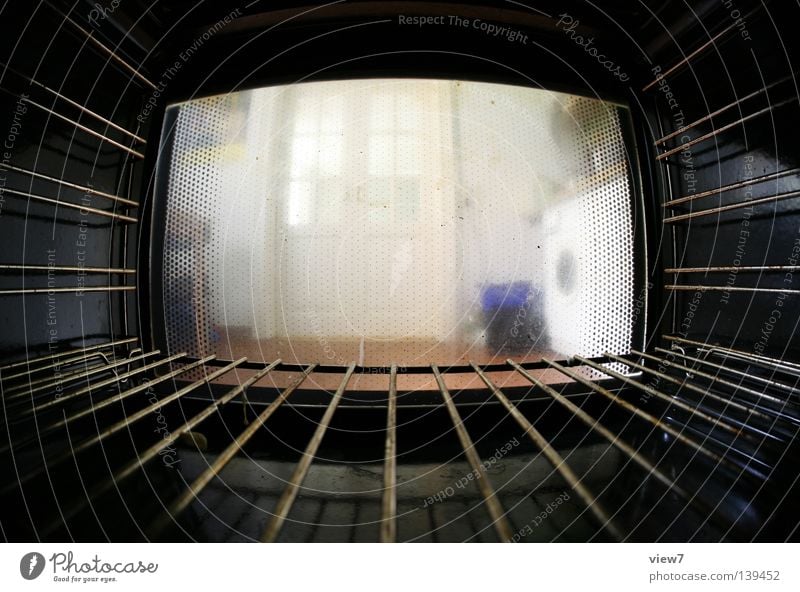 oven perspective Kitchen Narrow Room Dark Steel Hot Production Fisheye electric cooker Energy industry Iron-pipe Window pane Rust Dirty Vantage point Nutrition