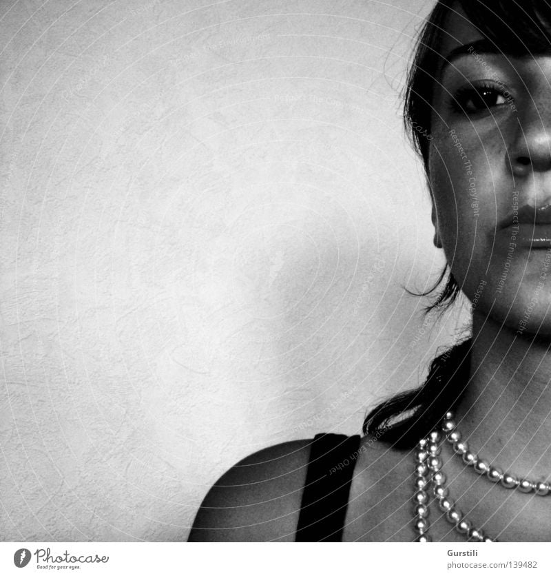 watchful. Woman Necklace Watchfulness Lips Black Black & white photo Looking Face Eyes