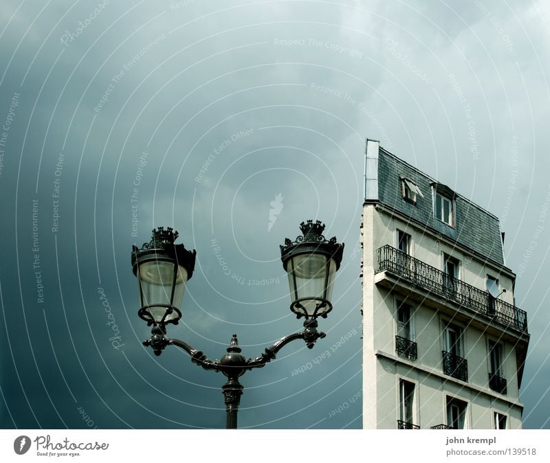 half House (Residential Structure) Clouds Lantern France Paris Moulin Rouge Gray Flat (apartment) High-rise Old building Balcony Half Sky Thunder and lightning