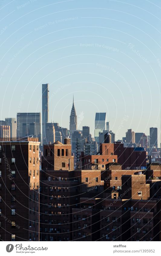 high Cloudless sky Sunlight Autumn Beautiful weather New York City Manhattan USA Town Downtown Skyline Overpopulated House (Residential Structure) High-rise