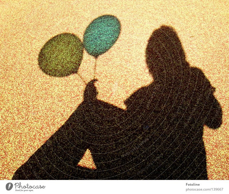 shadow play - or the shadow of a young woman holding 2 balloons Balloon Yellow Clouds Horizon by hand Brown Woman Shadow Blue Flying 99 Balloons nena