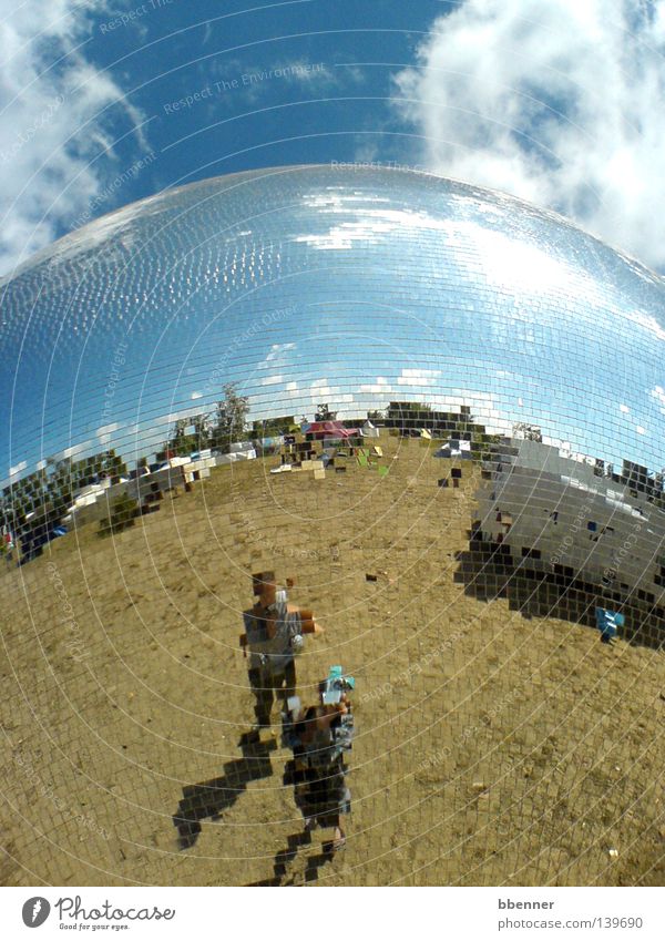 Pixelated Disco ball Mirror Mirror image Square Clouds Summer Caravan Friendship Joy mirror plate Sphere Reflection Blue sky Sun Earth Music festival Fusion