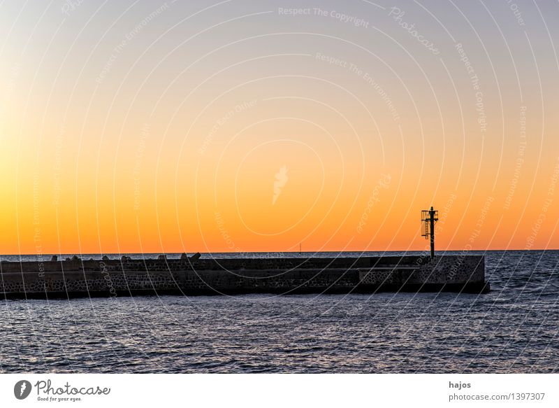 Sunset at the Baltic Sea Leisure and hobbies Vacation & Travel Ocean Sunrise Red Moody Romance Idyll golden Orange Dusk Harbour entrance Mole beacons Mild