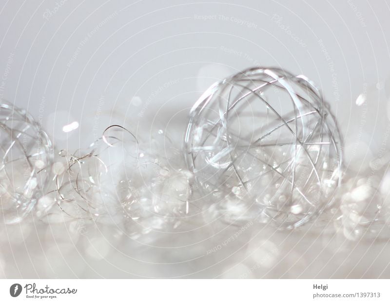 Silver coloured wire ball as decoration in front of white background and Bokeh Feasts & Celebrations Christmas & Advent Wedding Decoration Kitsch Odds and ends