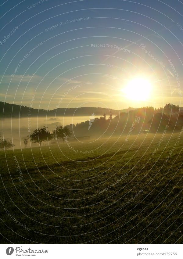 sunrise Sunrise Fog Meadow Autumn Sky Morning Landscape Blue