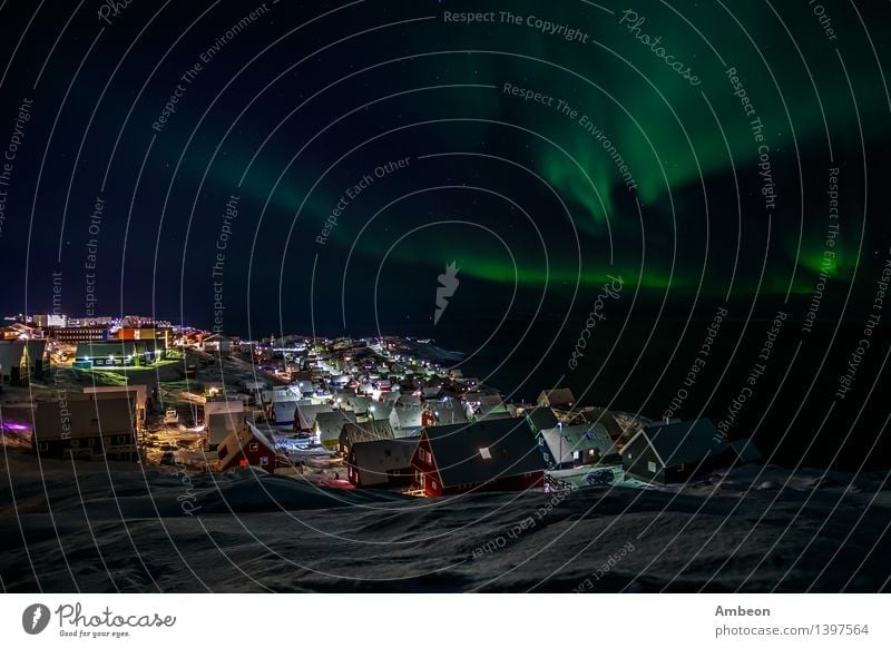 Northern lights over Nuuk Vacation & Travel Tourism Trip Adventure Sightseeing City trip Expedition Ocean Winter Snow Winter vacation Mountain Hiking