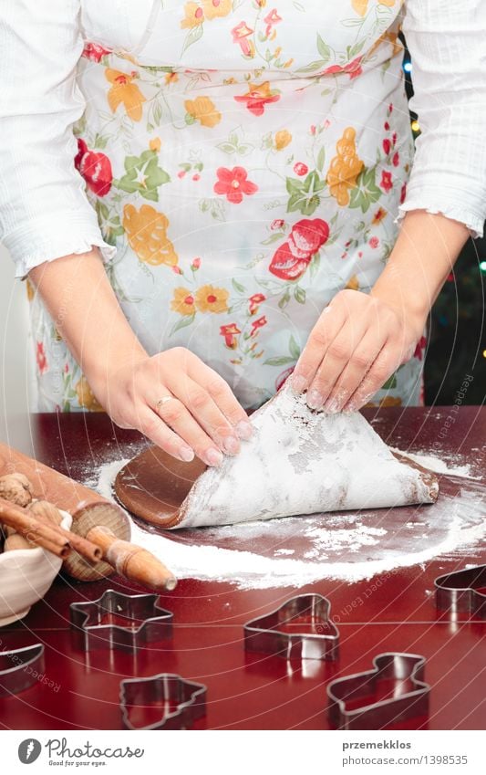 Woman making dough for a Christmas cookies Table Kitchen Human being Adults Hand 1 30 - 45 years Make Flour Gingerbread Home-made knead Preparation Colour photo