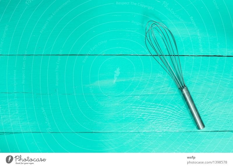 Whisk on turquoise wood as background Kitchen Restaurant Gastronomy Old Turquoise Beater Wooden board Wooden table Wooden sign wooden background boards Menu