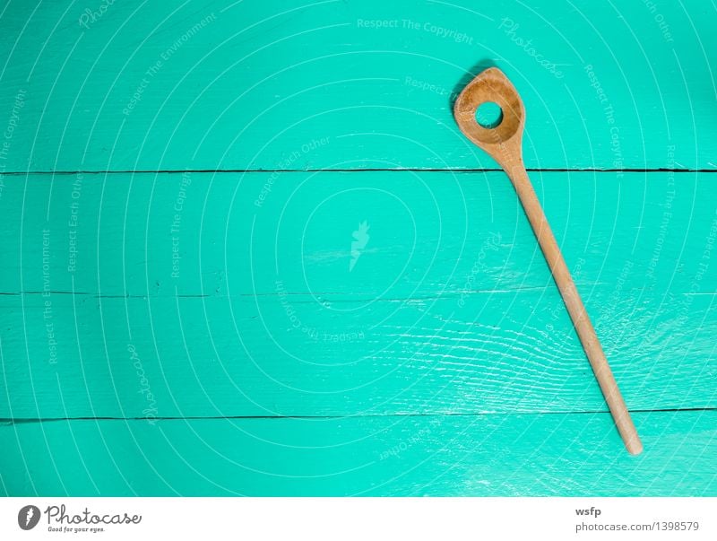 Cooking spoon on turquoise wood as background Kitchen Restaurant Gastronomy Wooden spoon Old Turquoise Wooden board Wooden table Wooden sign wooden background