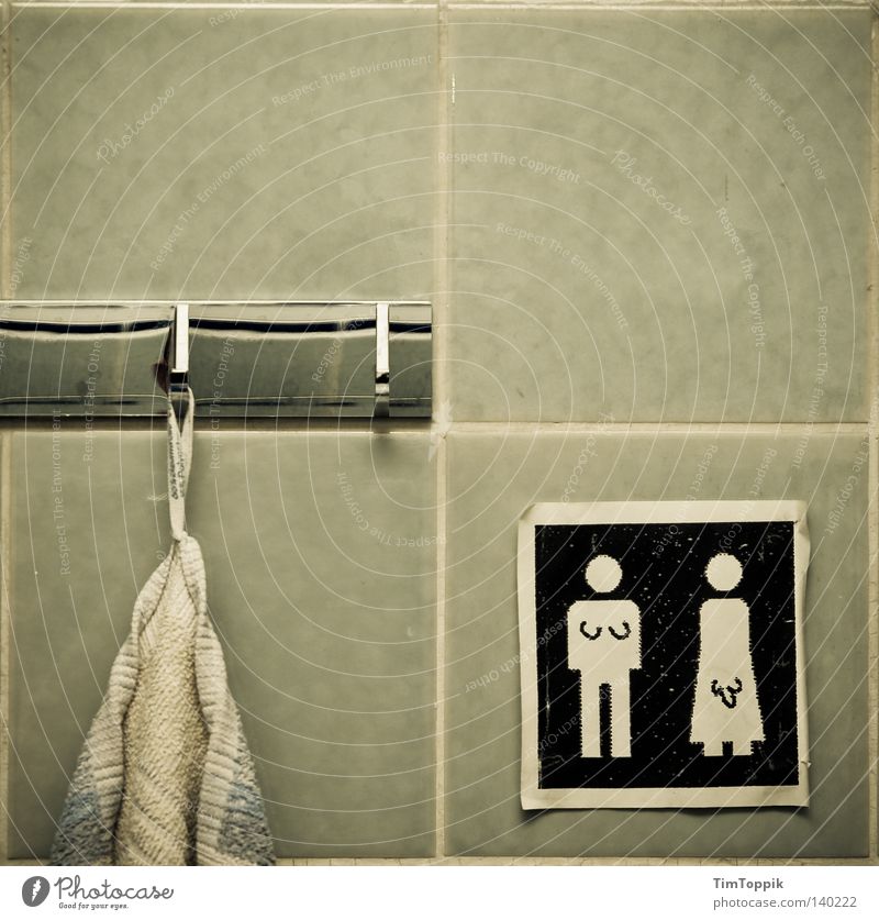 transit toilet Towel Woman Man Penis Tails Symbols and metaphors Painting and drawing (object) Signage Gender Alternative Hybrid Bathroom Cleaning Laundry