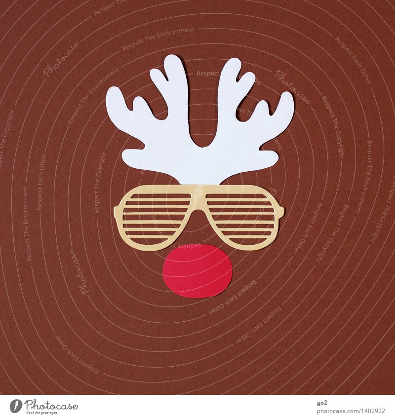Rudolph Handicraft Christmas & Advent Sunglasses Animal Reindeer Antlers Nose Paper Funny Brown Red White Colour photo Interior shot Studio shot Deserted Day